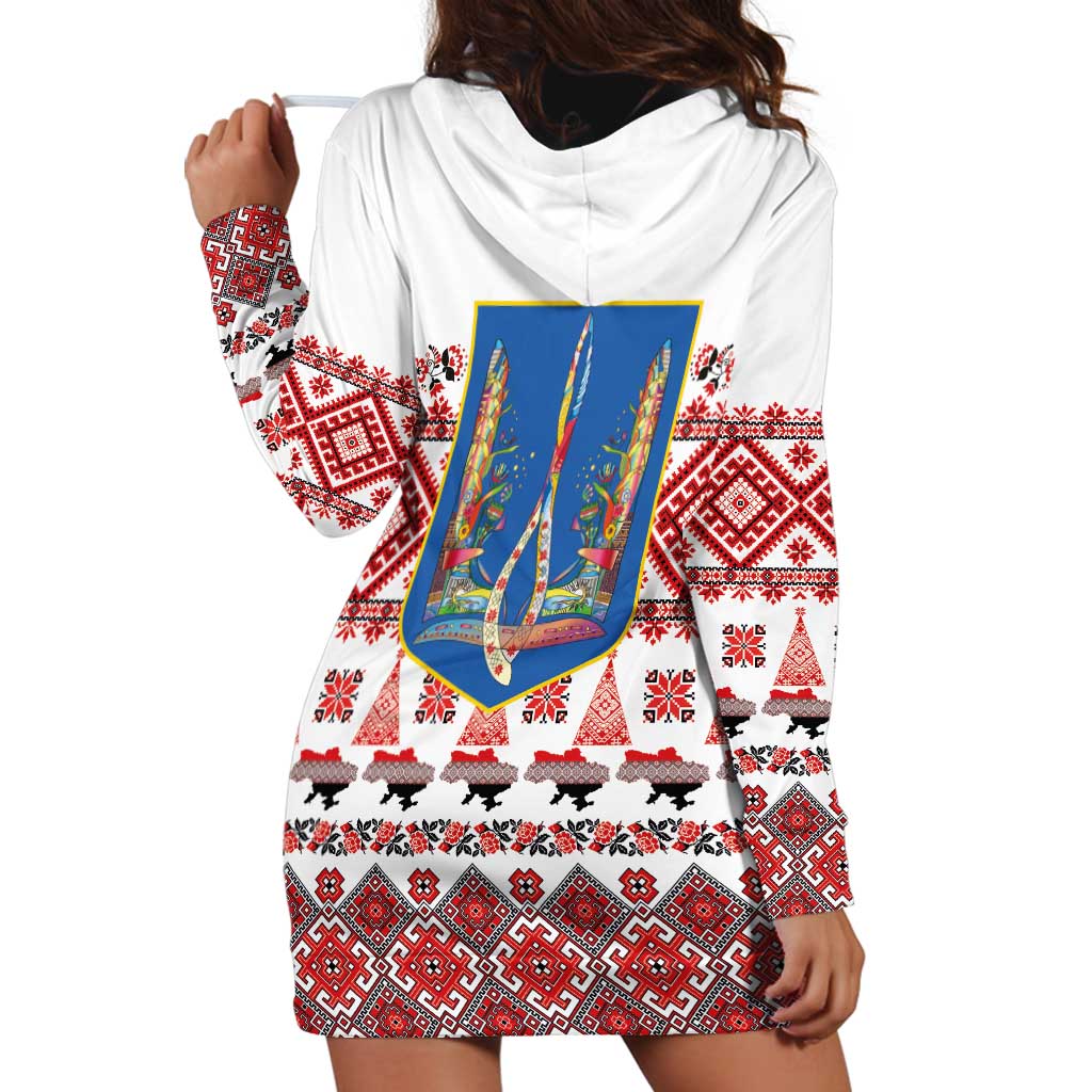 Ukraine Merry Christmas Hoodie Dress Ukraine Emblem and Vyshyvanka Xmas Style - Wonder Print Shop