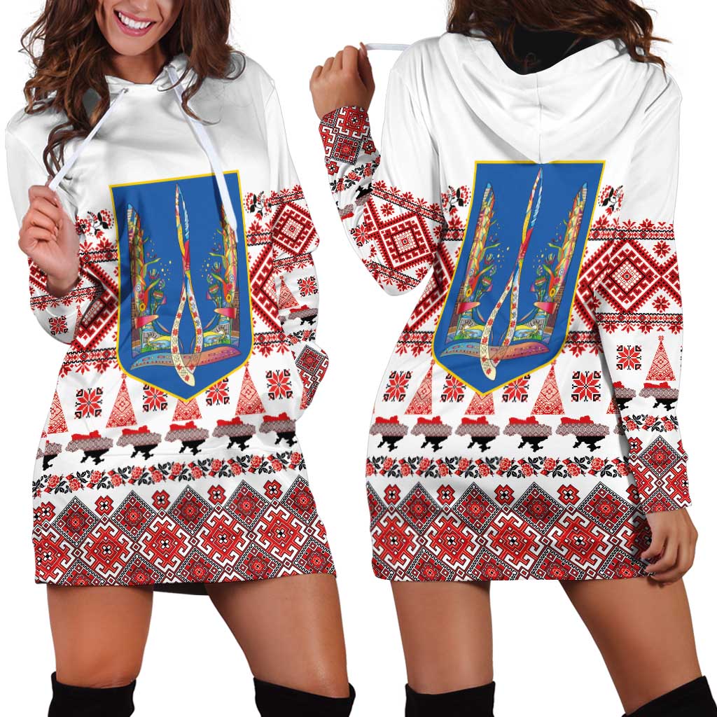 Ukraine Merry Christmas Hoodie Dress Ukraine Emblem and Vyshyvanka Xmas Style - Wonder Print Shop