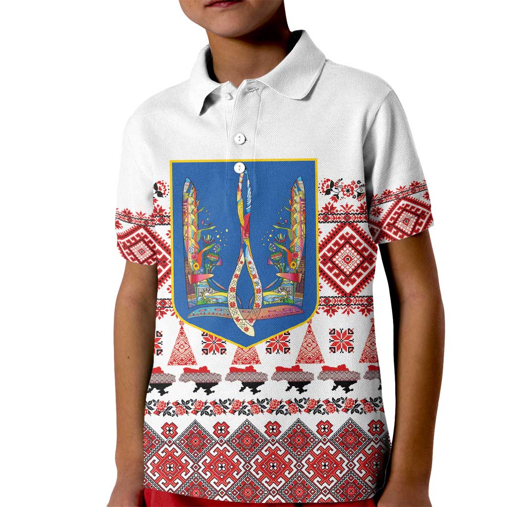 Ukraine Merry Christmas Kid Polo Shirt Ukraine Emblem and Vyshyvanka Xmas Style - Wonder Print Shop