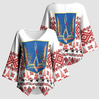 Ukraine Merry Christmas Kimono Sleeve Blouse Ukraine Emblem and Vyshyvanka Xmas Style - Wonder Print Shop