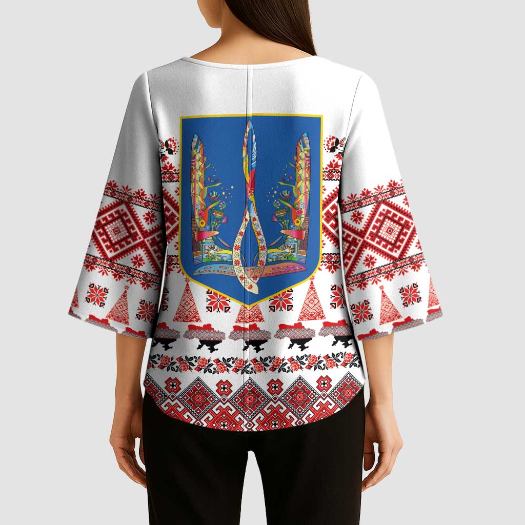 Ukraine Merry Christmas Kimono Sleeve Blouse Ukraine Emblem and Vyshyvanka Xmas Style - Wonder Print Shop