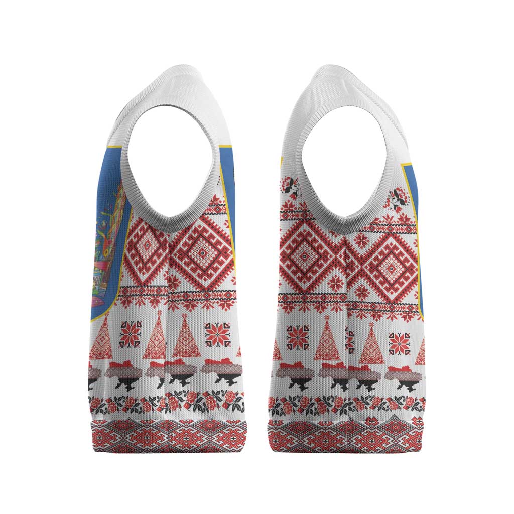 Ukraine Merry Christmas Knitted V-Neck Vest Ukraine Emblem and Vyshyvanka Xmas Style - Wonder Print Shop