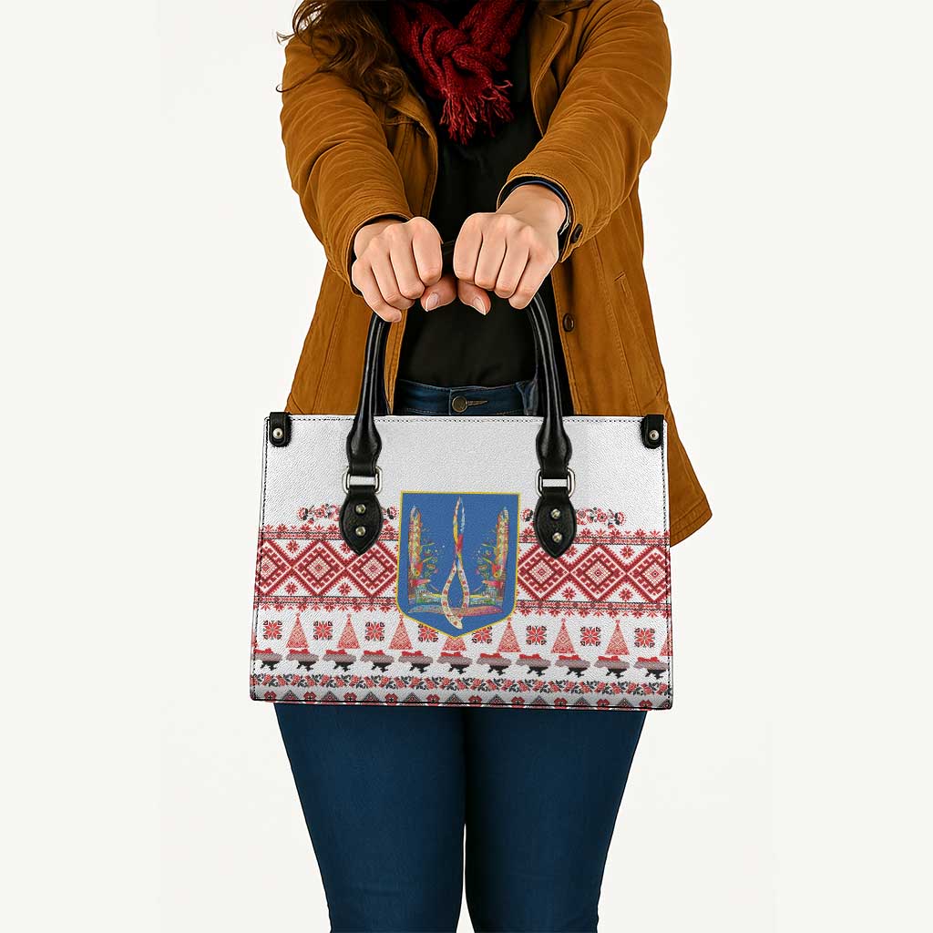 Ukraine Merry Christmas Leather Bag Ukraine Emblem and Vyshyvanka Xmas Style - Wonder Print Shop