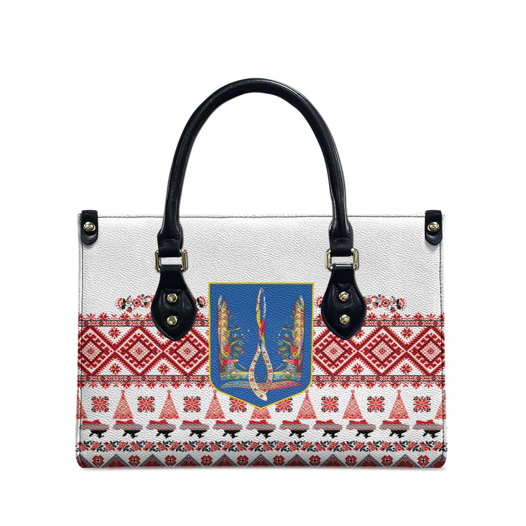 Ukraine Merry Christmas Leather Bag Ukraine Emblem and Vyshyvanka Xmas Style - Wonder Print Shop