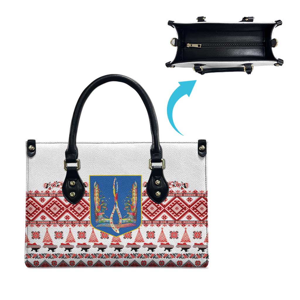 Ukraine Merry Christmas Leather Bag Ukraine Emblem and Vyshyvanka Xmas Style - Wonder Print Shop