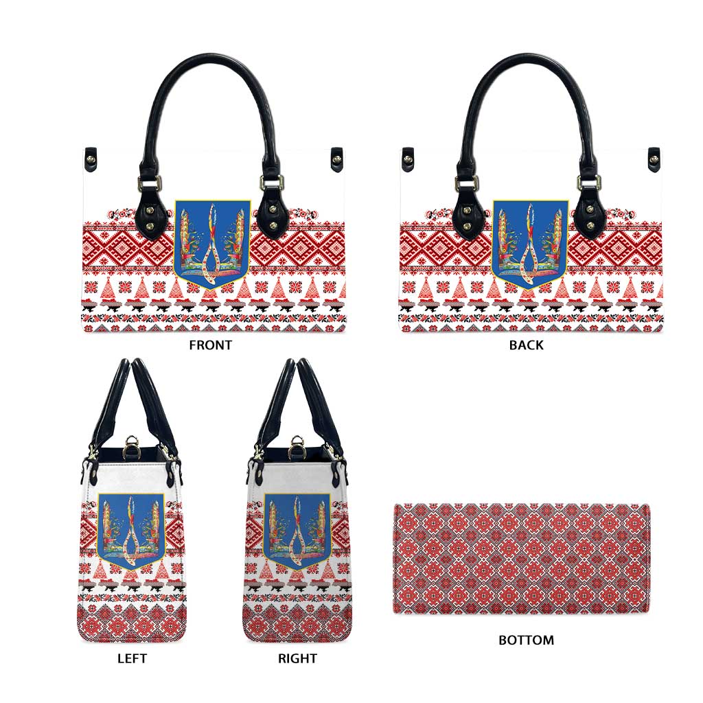 Ukraine Merry Christmas Leather Bag Ukraine Emblem and Vyshyvanka Xmas Style - Wonder Print Shop