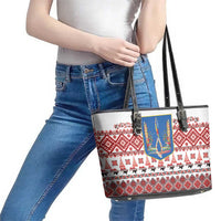 Ukraine Merry Christmas Leather Tote Bag Ukraine Emblem and Vyshyvanka Xmas Style - Wonder Print Shop
