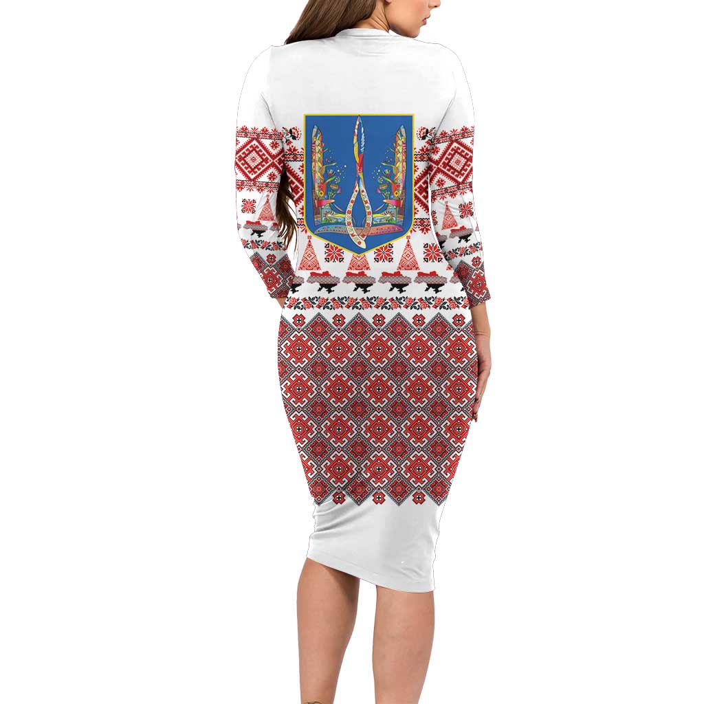 Ukraine Merry Christmas Long Sleeve Bodycon Dress Ukraine Emblem and Vyshyvanka Xmas Style - Wonder Print Shop