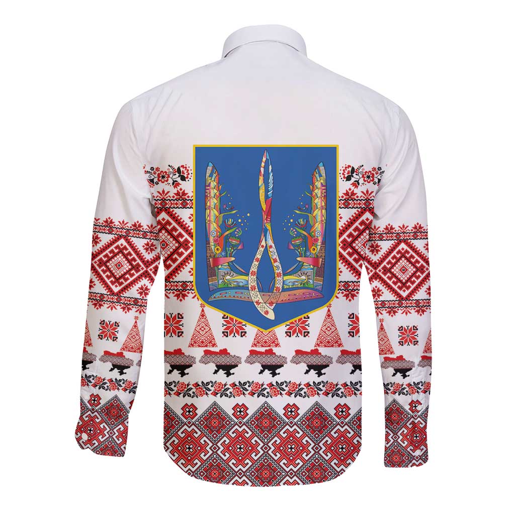 Ukraine Merry Christmas Long Sleeve Button Shirt Ukraine Emblem and Vyshyvanka Xmas Style - Wonder Print Shop