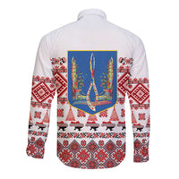 Ukraine Merry Christmas Long Sleeve Button Shirt Ukraine Emblem and Vyshyvanka Xmas Style - Wonder Print Shop