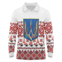 Ukraine Merry Christmas Long Sleeve Polo Shirt Ukraine Emblem and Vyshyvanka Xmas Style - Wonder Print Shop