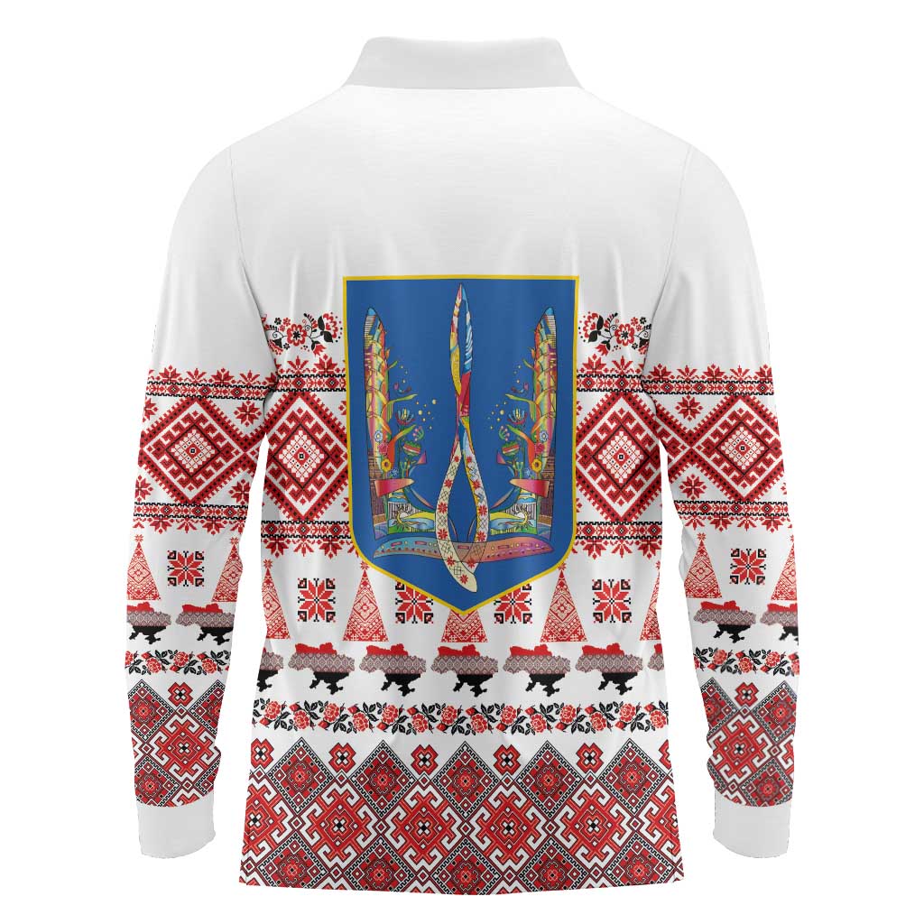 Ukraine Merry Christmas Long Sleeve Polo Shirt Ukraine Emblem and Vyshyvanka Xmas Style - Wonder Print Shop