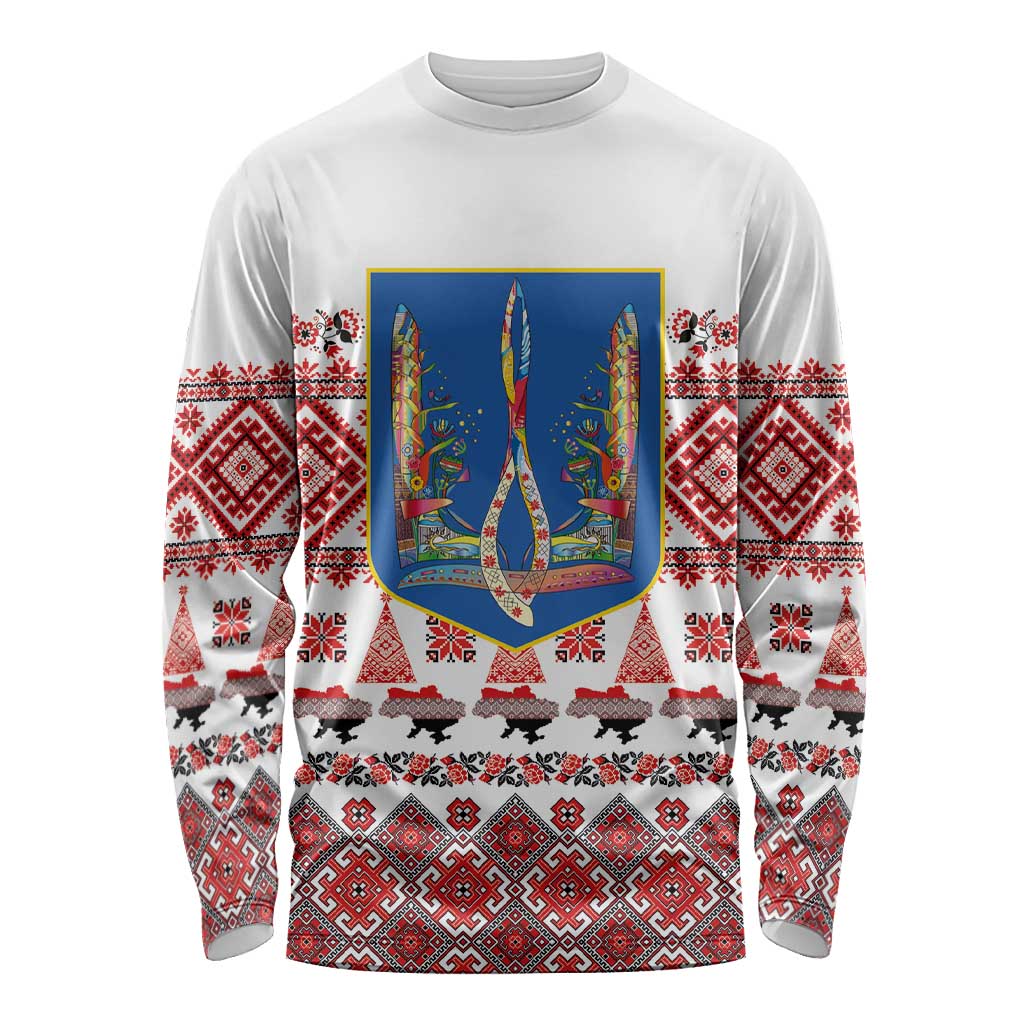 Ukraine Merry Christmas Long Sleeve Shirt Ukraine Emblem and Vyshyvanka Xmas Style - Wonder Print Shop