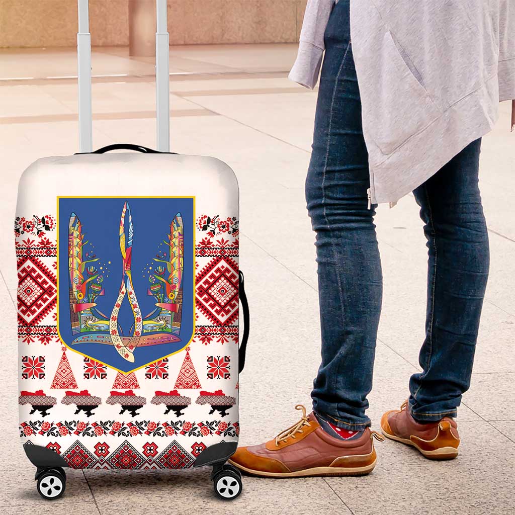 Ukraine Merry Christmas Luggage Cover Ukraine Emblem and Vyshyvanka Xmas Style - Wonder Print Shop