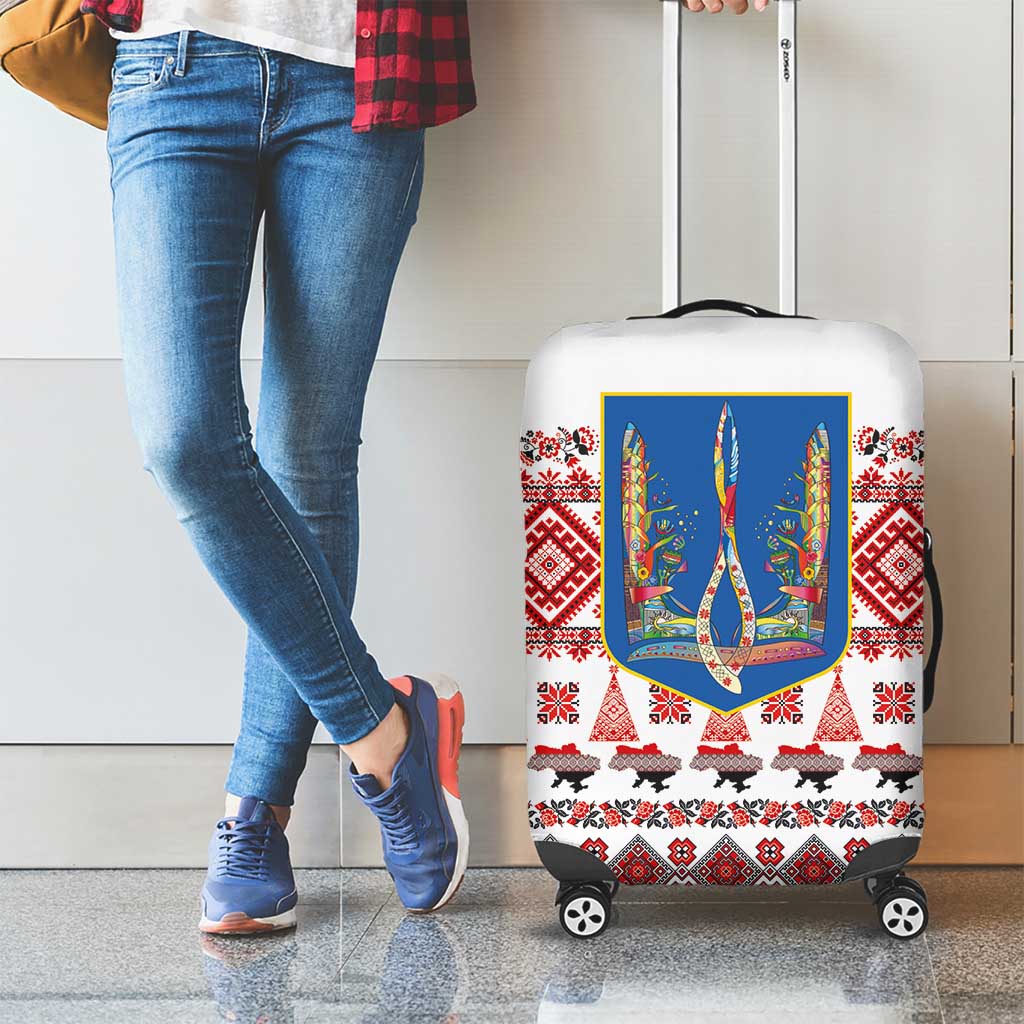 Ukraine Merry Christmas Luggage Cover Ukraine Emblem and Vyshyvanka Xmas Style - Wonder Print Shop