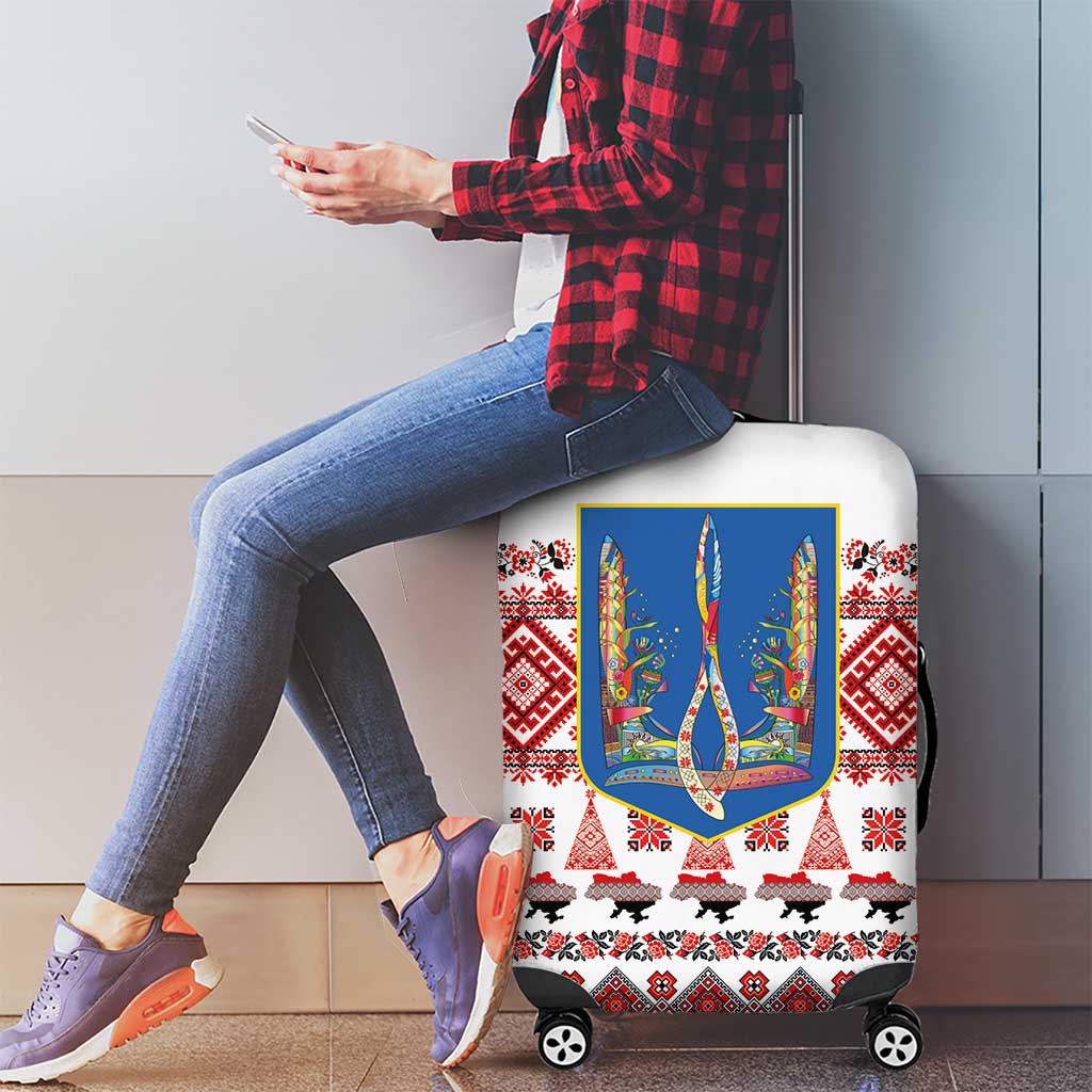Ukraine Merry Christmas Luggage Cover Ukraine Emblem and Vyshyvanka Xmas Style - Wonder Print Shop