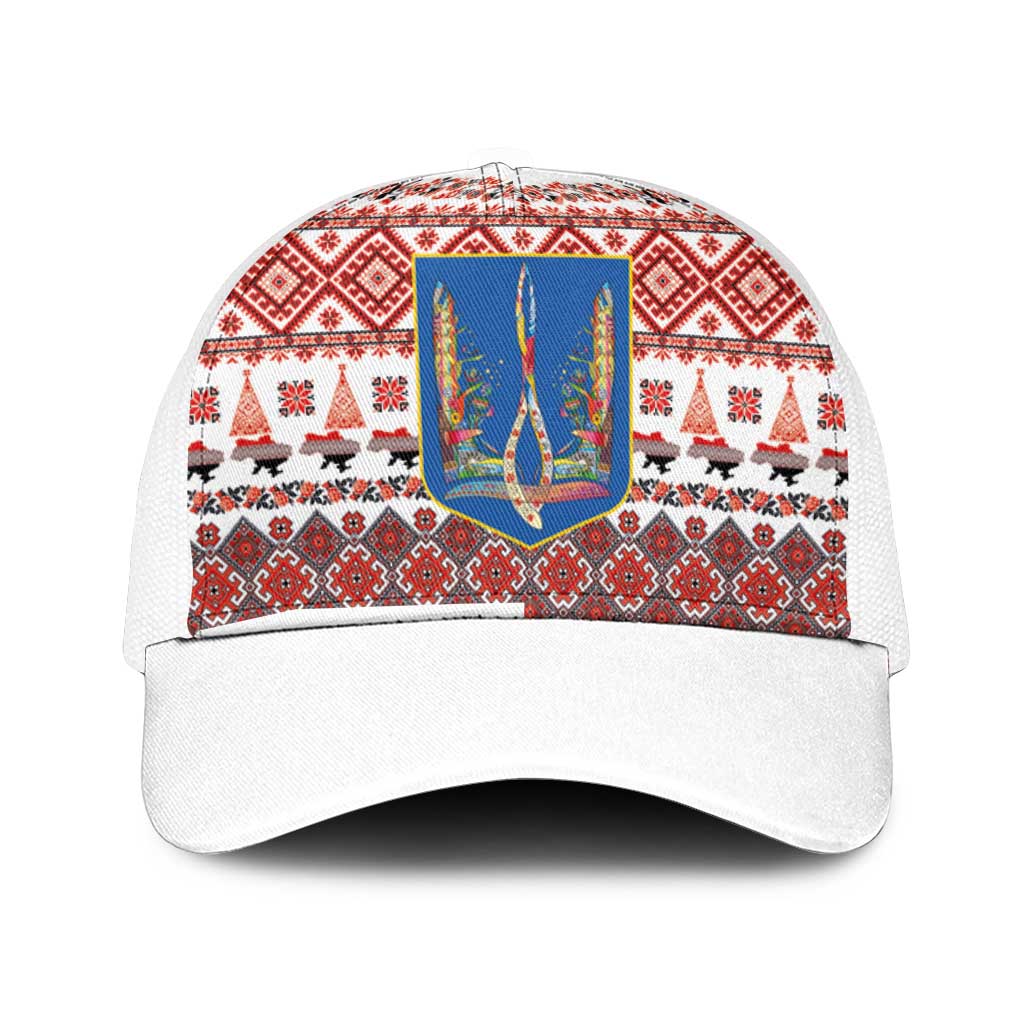 Ukraine Merry Christmas Mesh Trucker Cap Ukraine Emblem and Vyshyvanka Xmas Style - Wonder Print Shop