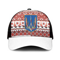Ukraine Merry Christmas Mesh Trucker Cap Ukraine Emblem and Vyshyvanka Xmas Style - Wonder Print Shop