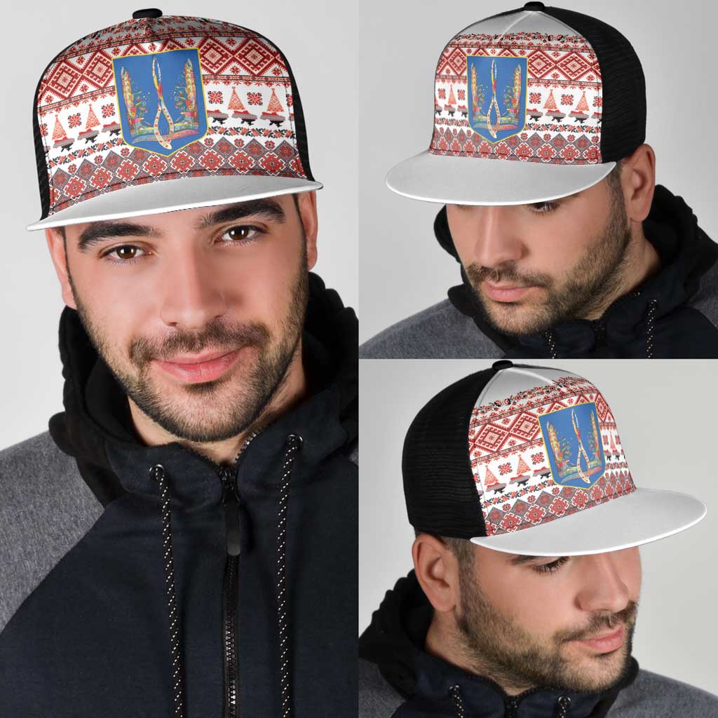 Ukraine Merry Christmas Mesh Trucker Cap Ukraine Emblem and Vyshyvanka Xmas Style - Wonder Print Shop