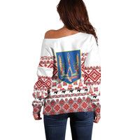 Ukraine Merry Christmas Off Shoulder Sweater Ukraine Emblem and Vyshyvanka Xmas Style - Wonder Print Shop