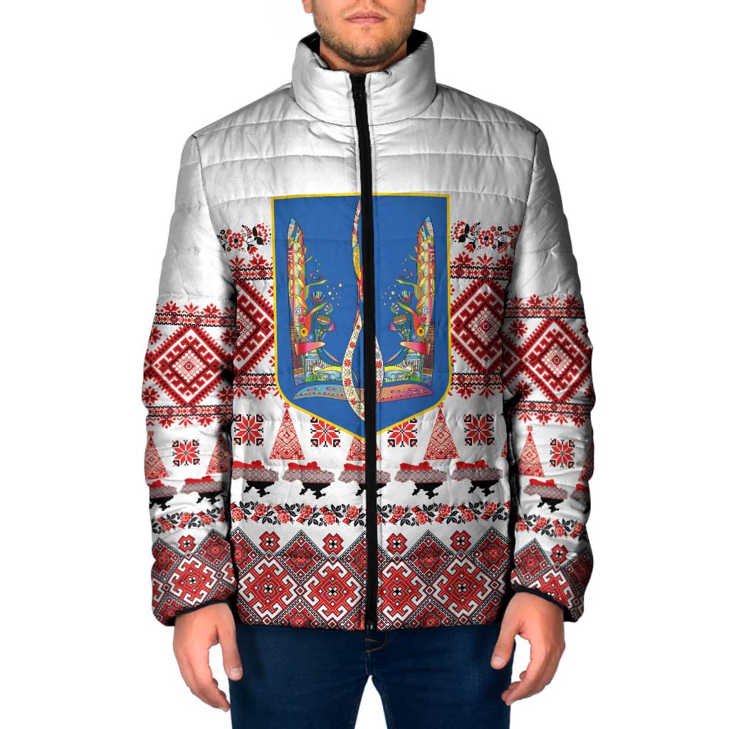 Ukraine Merry Christmas Padded Jacket Ukraine Emblem and Vyshyvanka Xmas Style - Wonder Print Shop