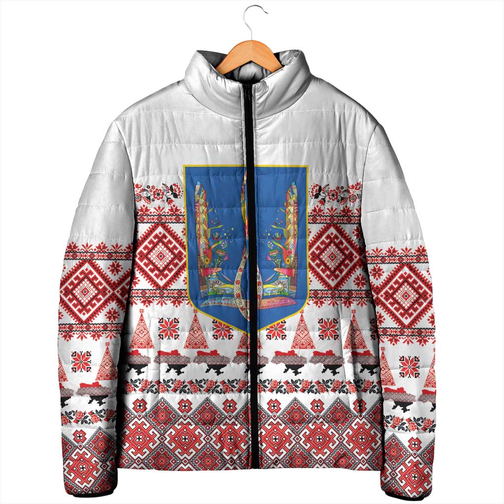 Ukraine Merry Christmas Padded Jacket Ukraine Emblem and Vyshyvanka Xmas Style - Wonder Print Shop