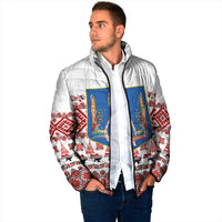 Ukraine Merry Christmas Padded Jacket Ukraine Emblem and Vyshyvanka Xmas Style - Wonder Print Shop