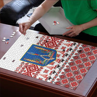 Ukraine Merry Christmas Puzzle Ukraine Emblem and Vyshyvanka Xmas Style - Wonder Print Shop