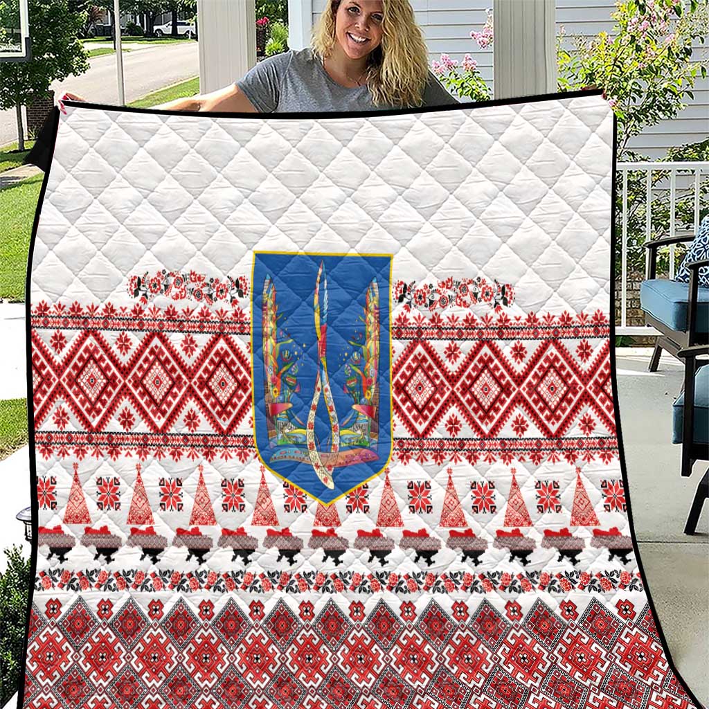 Ukraine Merry Christmas Quilt Ukraine Emblem and Vyshyvanka Xmas Style - Wonder Print Shop