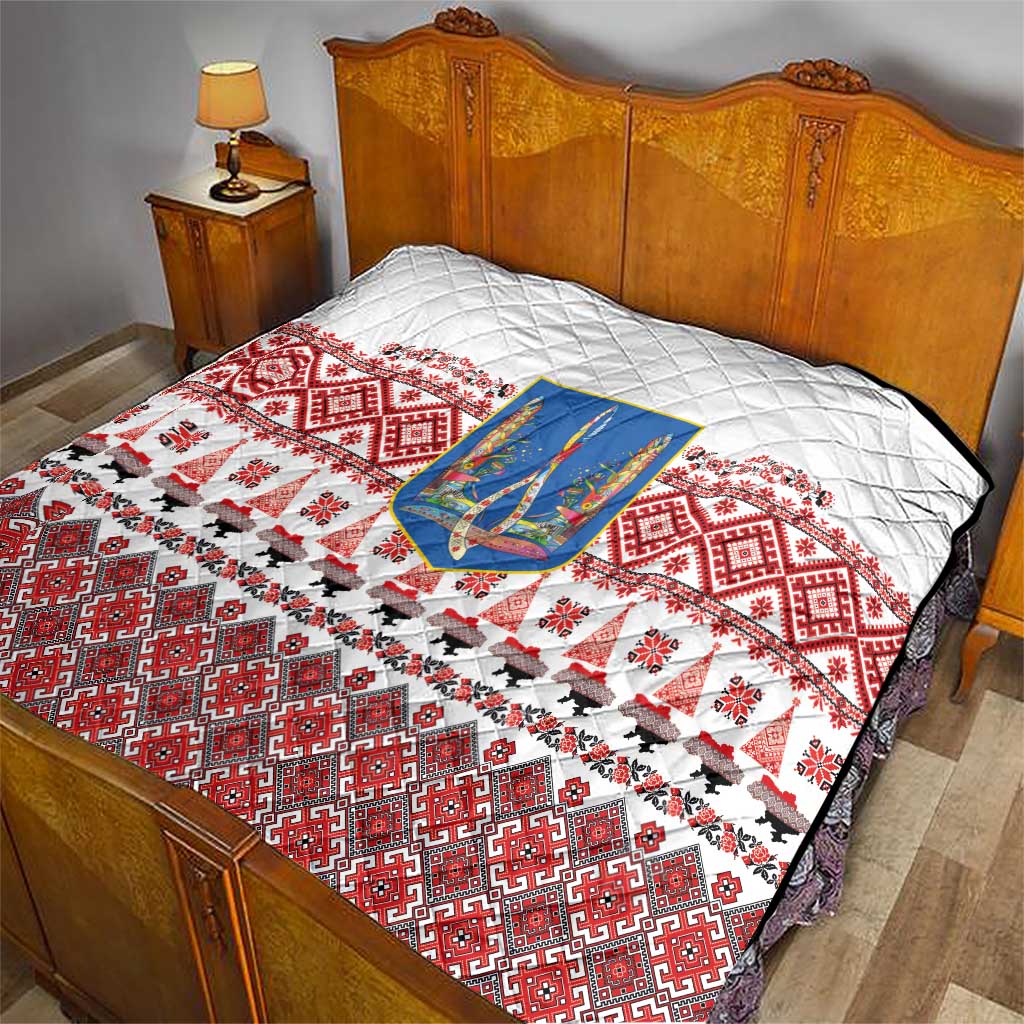 Ukraine Merry Christmas Quilt Ukraine Emblem and Vyshyvanka Xmas Style - Wonder Print Shop