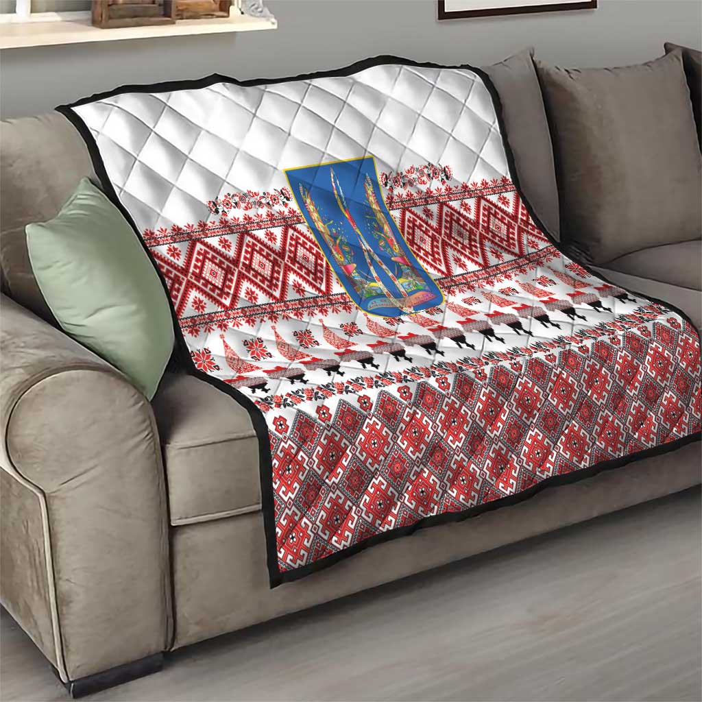Ukraine Merry Christmas Quilt Ukraine Emblem and Vyshyvanka Xmas Style - Wonder Print Shop