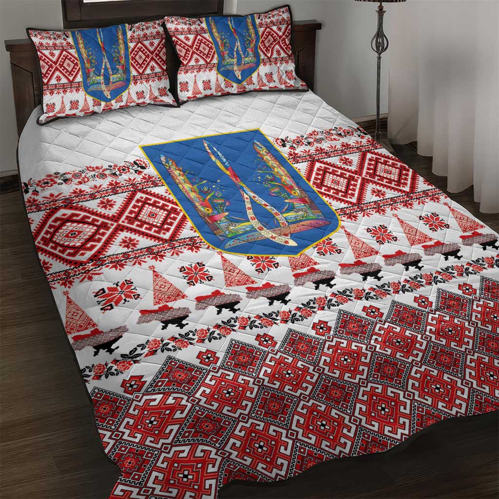 Ukraine Merry Christmas Quilt Bed Set Ukraine Emblem and Vyshyvanka Xmas Style - Wonder Print Shop