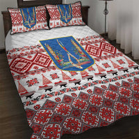 Ukraine Merry Christmas Quilt Bed Set Ukraine Emblem and Vyshyvanka Xmas Style - Wonder Print Shop