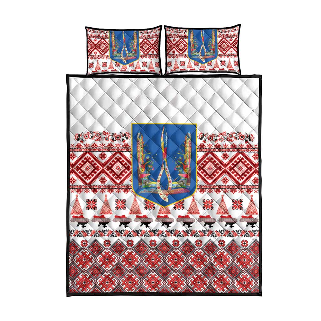 Ukraine Merry Christmas Quilt Bed Set Ukraine Emblem and Vyshyvanka Xmas Style - Wonder Print Shop