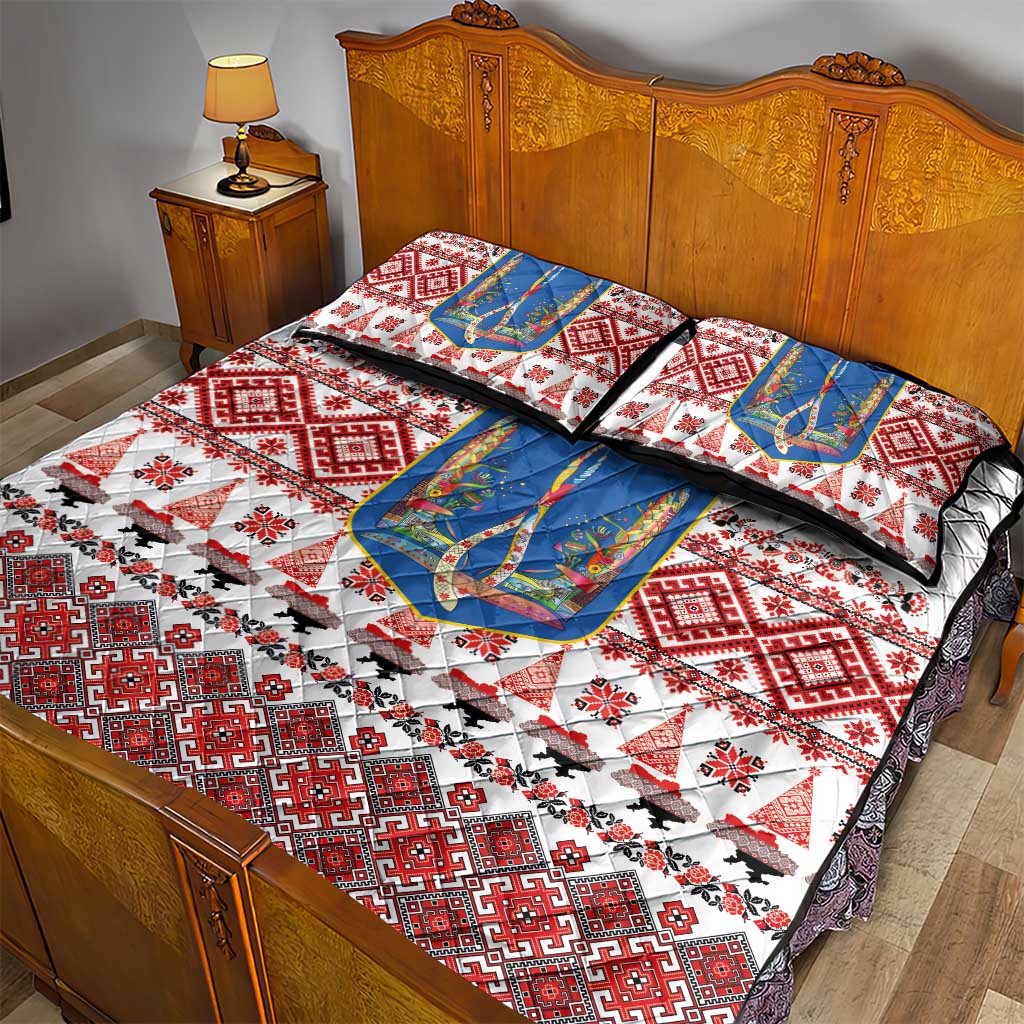 Ukraine Merry Christmas Quilt Bed Set Ukraine Emblem and Vyshyvanka Xmas Style - Wonder Print Shop