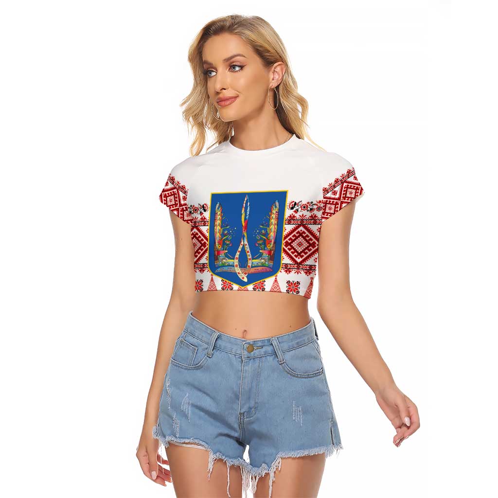 Ukraine Merry Christmas Raglan Cropped T Shirt Ukraine Emblem and Vyshyvanka Xmas Style - Wonder Print Shop