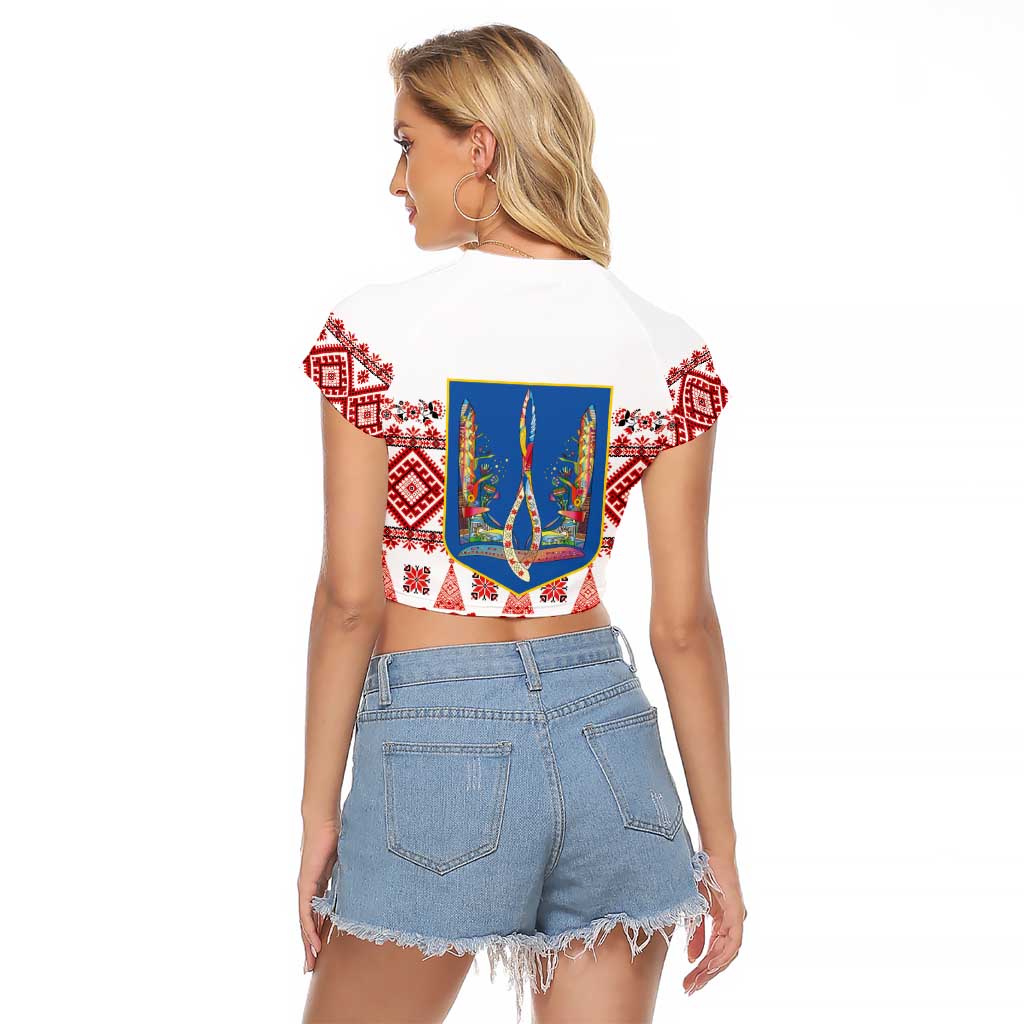 Ukraine Merry Christmas Raglan Cropped T Shirt Ukraine Emblem and Vyshyvanka Xmas Style - Wonder Print Shop