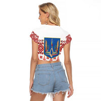 Ukraine Merry Christmas Raglan Cropped T Shirt Ukraine Emblem and Vyshyvanka Xmas Style - Wonder Print Shop