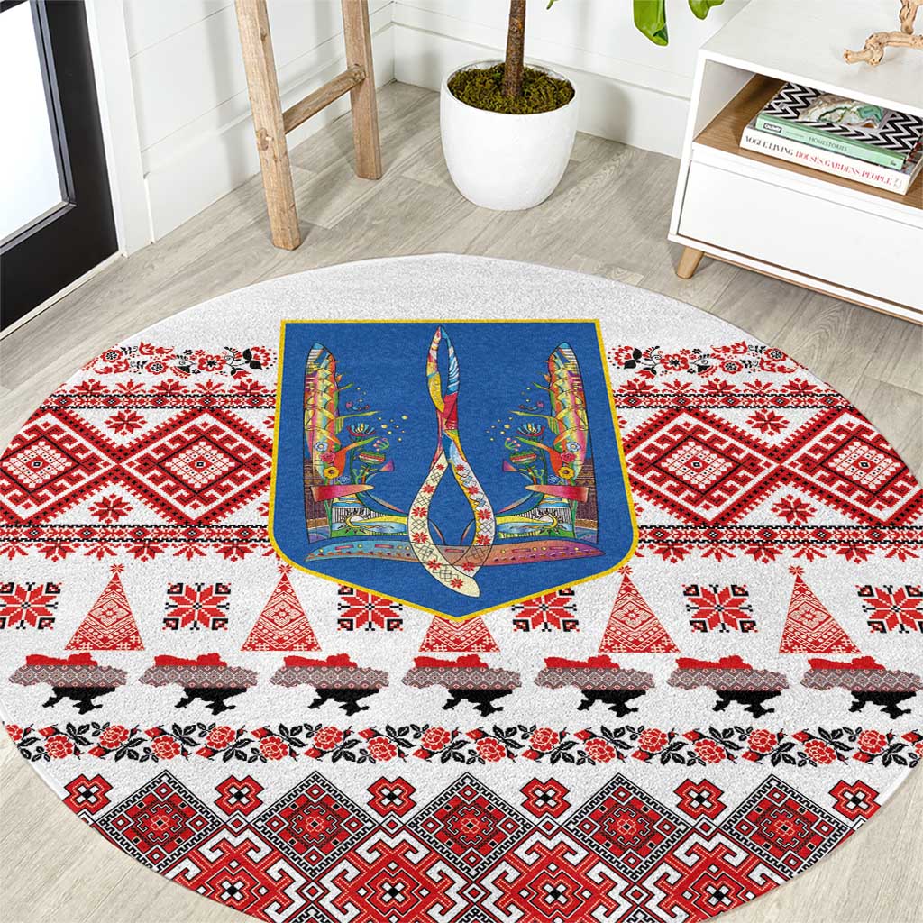 Ukraine Merry Christmas Round Carpet Ukraine Emblem and Vyshyvanka Xmas Style - Wonder Print Shop