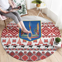 Ukraine Merry Christmas Round Carpet Ukraine Emblem and Vyshyvanka Xmas Style - Wonder Print Shop
