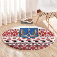 Ukraine Merry Christmas Round Carpet Ukraine Emblem and Vyshyvanka Xmas Style - Wonder Print Shop