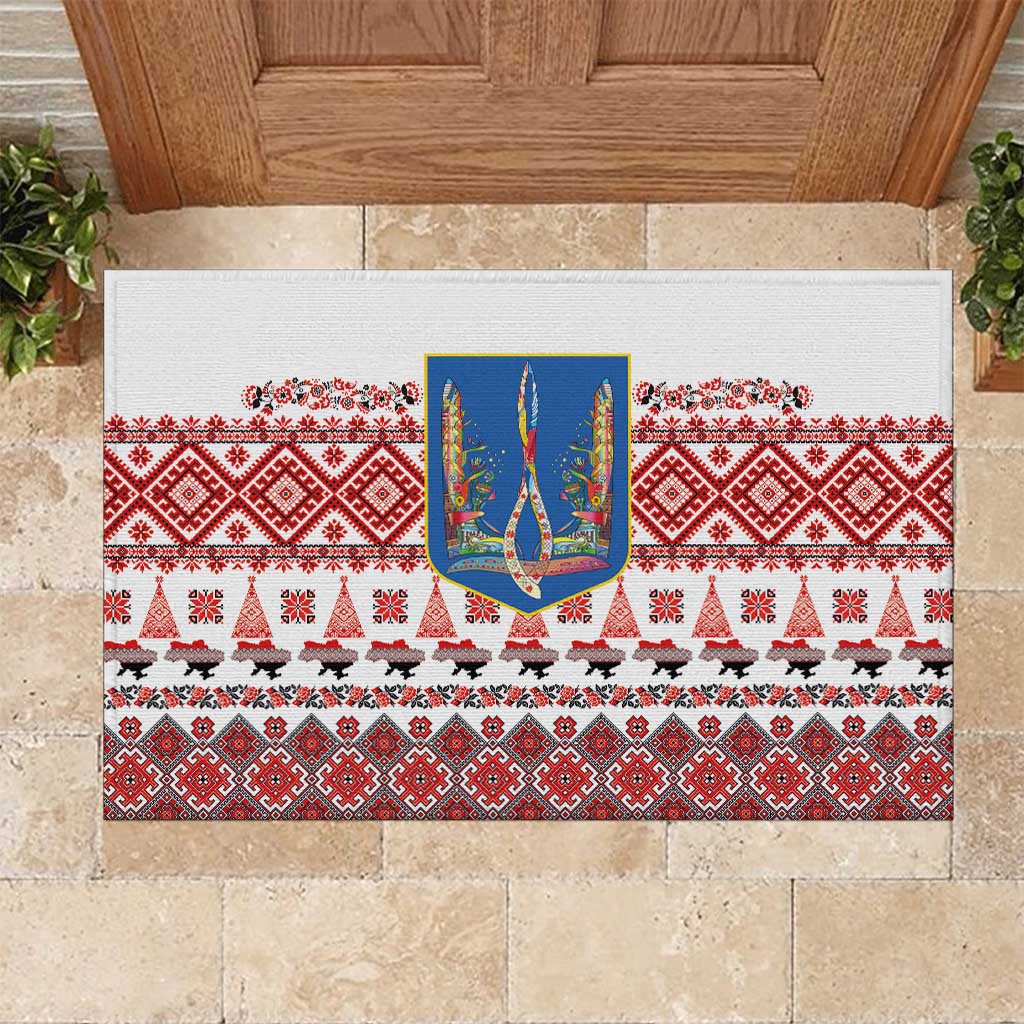 Ukraine Merry Christmas Rubber Doormat Ukraine Emblem and Vyshyvanka Xmas Style - Wonder Print Shop