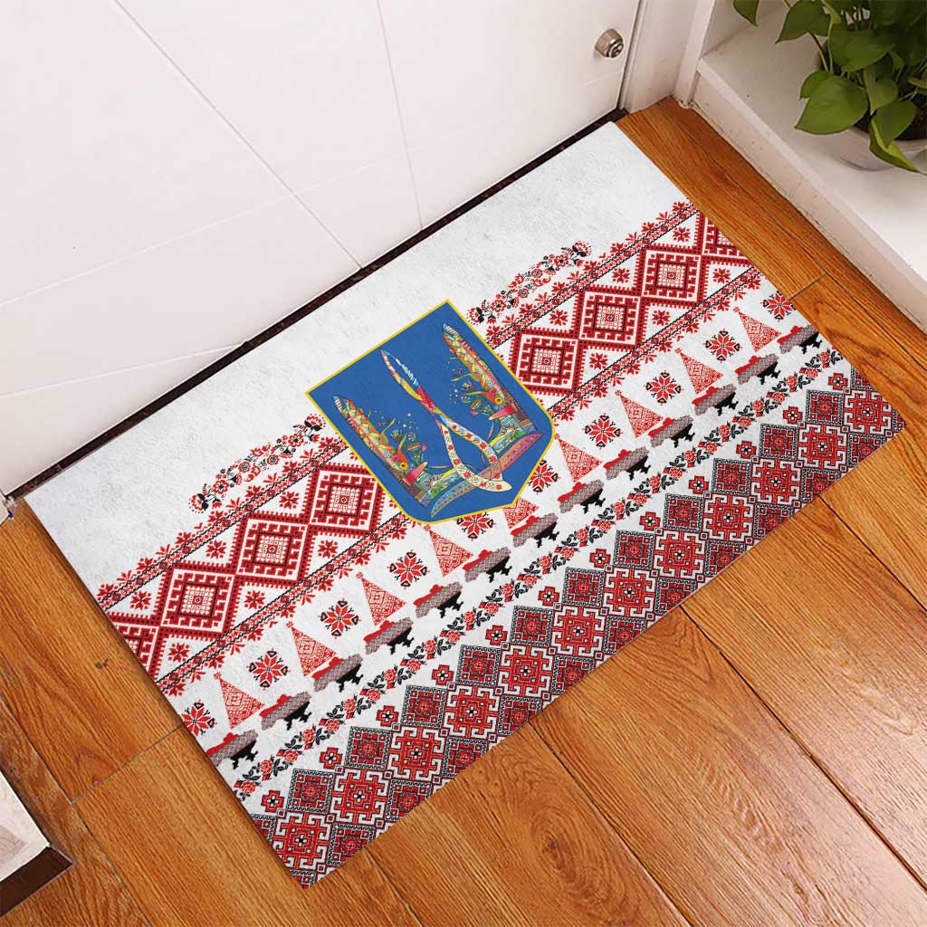 Ukraine Merry Christmas Rubber Doormat Ukraine Emblem and Vyshyvanka Xmas Style - Wonder Print Shop