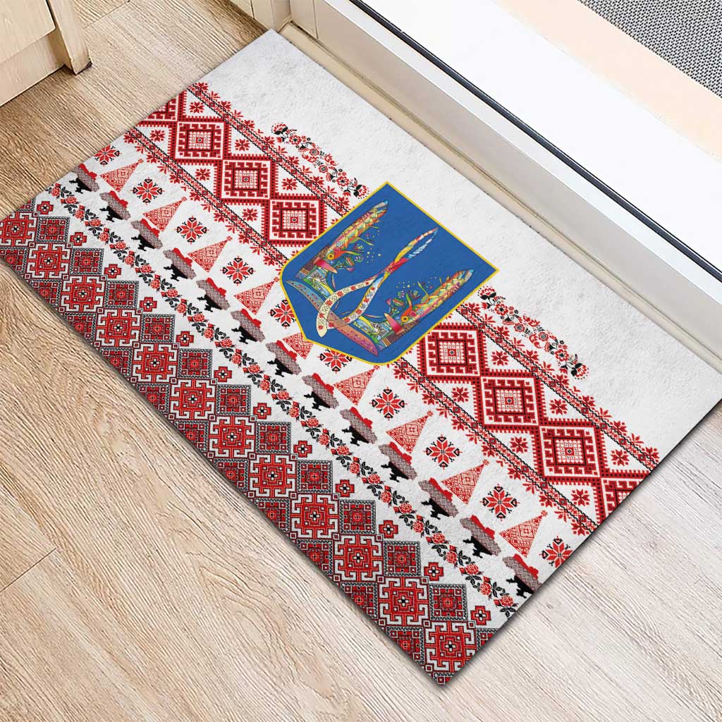 Ukraine Merry Christmas Rubber Doormat Ukraine Emblem and Vyshyvanka Xmas Style - Wonder Print Shop