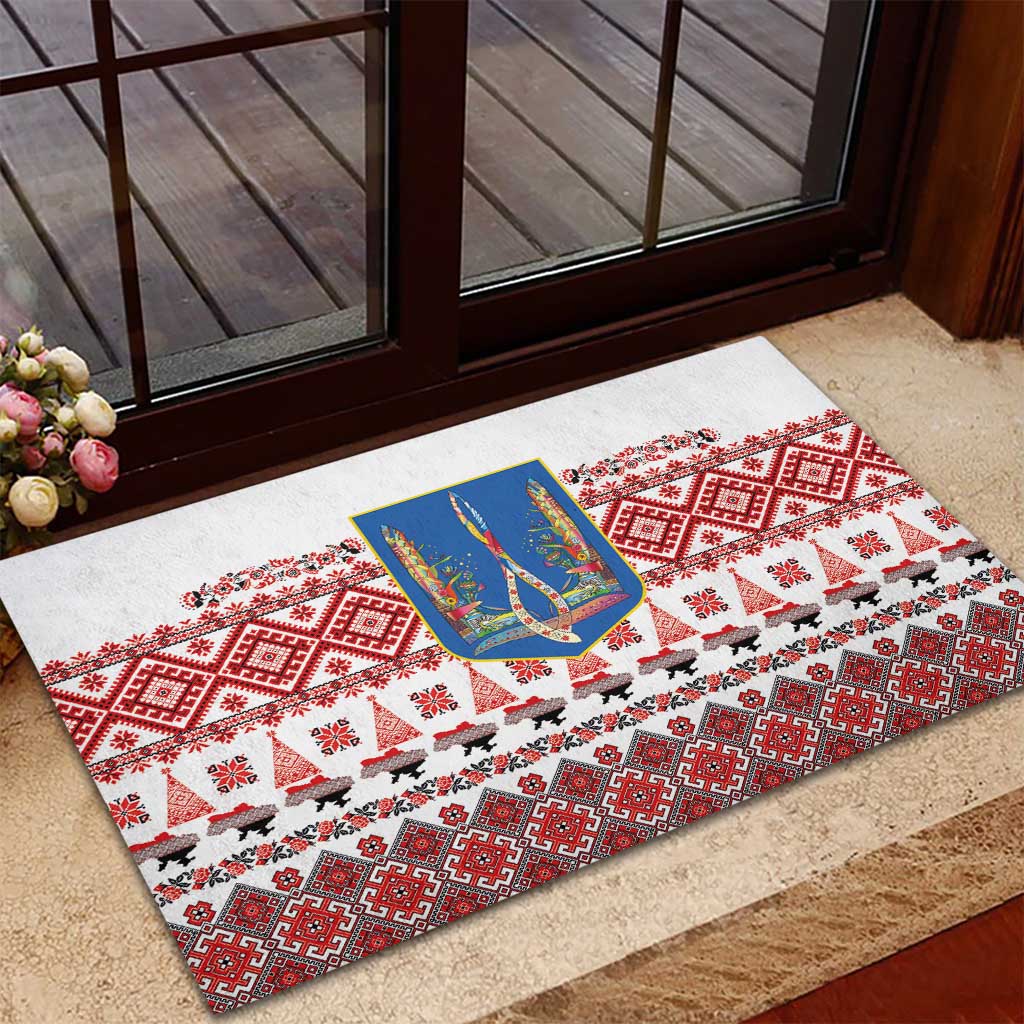 Ukraine Merry Christmas Rubber Doormat Ukraine Emblem and Vyshyvanka Xmas Style - Wonder Print Shop