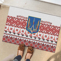 Ukraine Merry Christmas Rubber Doormat Ukraine Emblem and Vyshyvanka Xmas Style - Wonder Print Shop