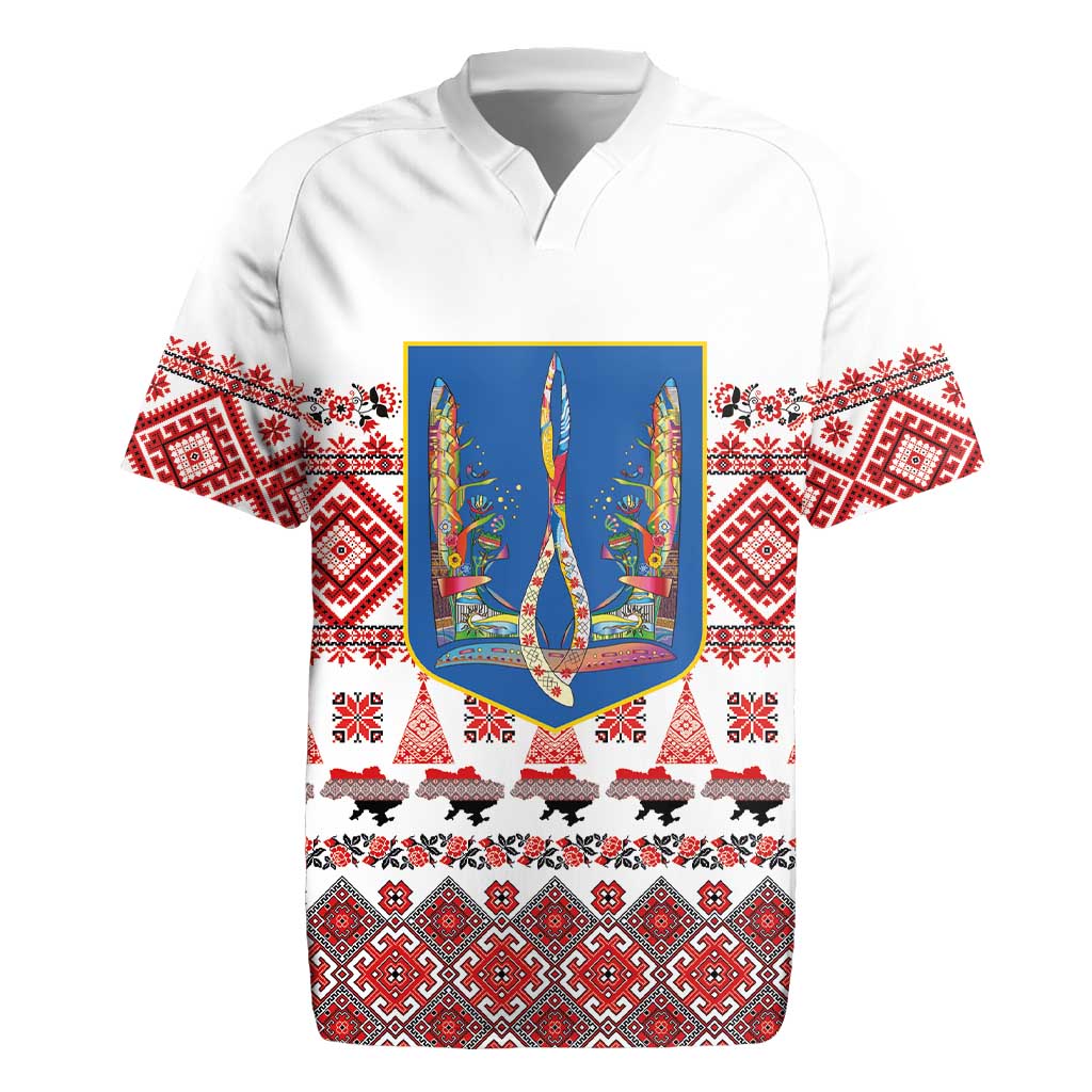 Ukraine Merry Christmas Rugby Jersey Ukraine Emblem and Vyshyvanka Xmas Style - Wonder Print Shop