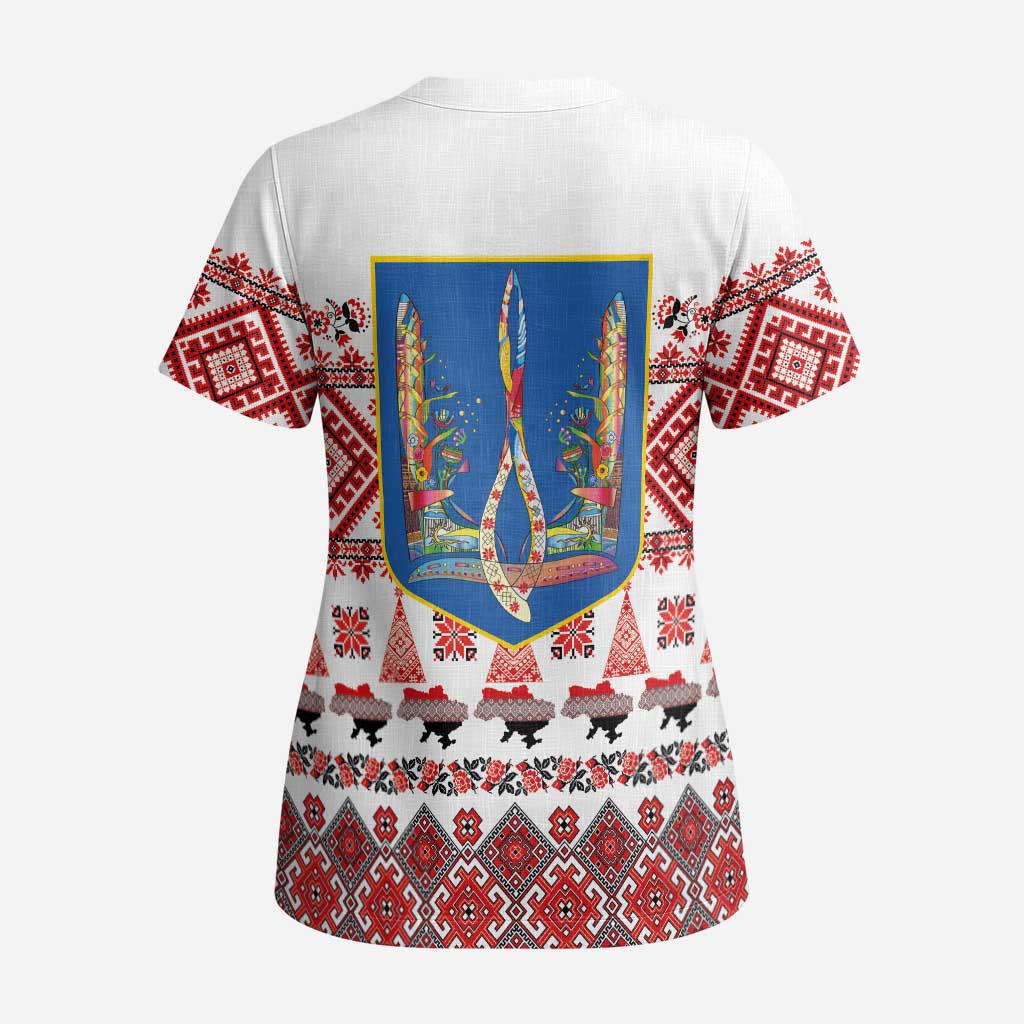 Ukraine Merry Christmas Scrub Top Ukraine Emblem and Vyshyvanka Xmas Style - Wonder Print Shop