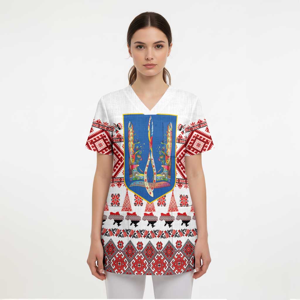 Ukraine Merry Christmas Scrub Top Ukraine Emblem and Vyshyvanka Xmas Style - Wonder Print Shop