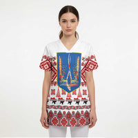 Ukraine Merry Christmas Scrub Top Ukraine Emblem and Vyshyvanka Xmas Style - Wonder Print Shop